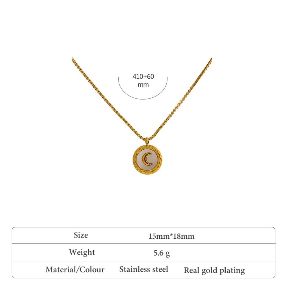 New 18K Gold Plated White Shell Moon Round Pendant Necklace - Picture 4 of 6